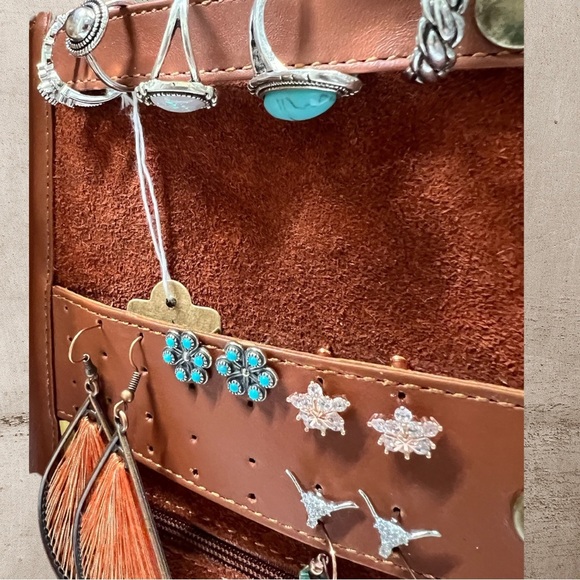 New embossed leather cowhide western jewelry case holder travel organizer bho - Picture 3 of 6